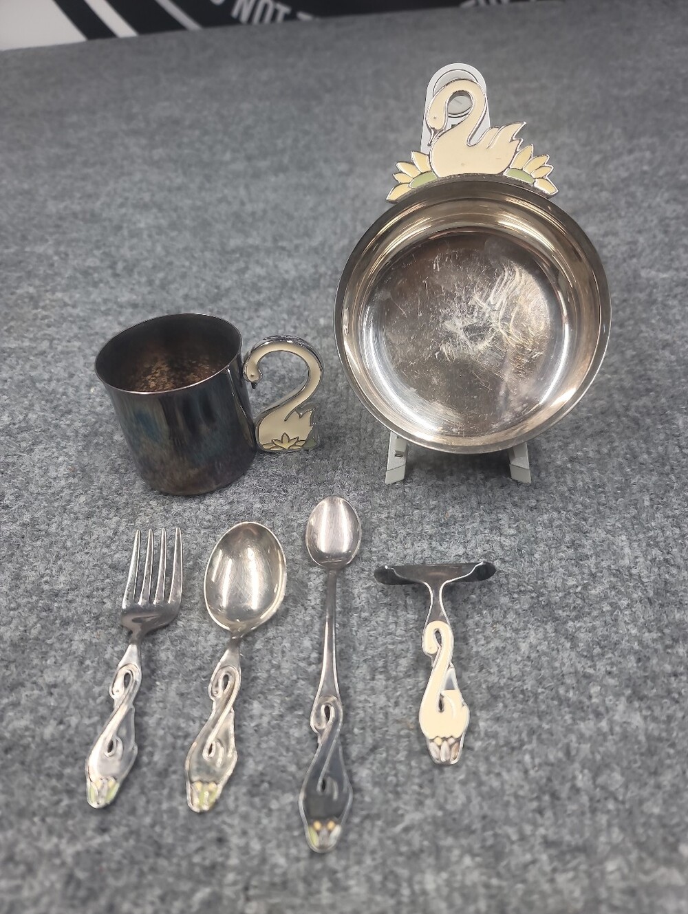 Vintage Lunt Swan Silver Plate 6 Piece Set